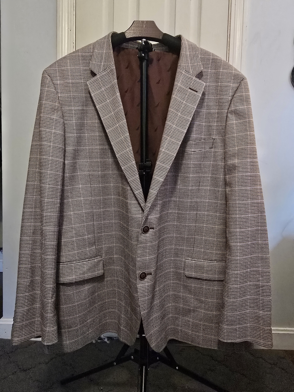 Nautica Blazer 52R Modern Fit Mens Brown Houndstooth Sport Coat Jacket 2 Button